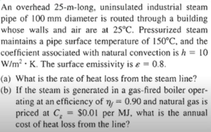 An overhead 25 m long uninsulated industrial steam