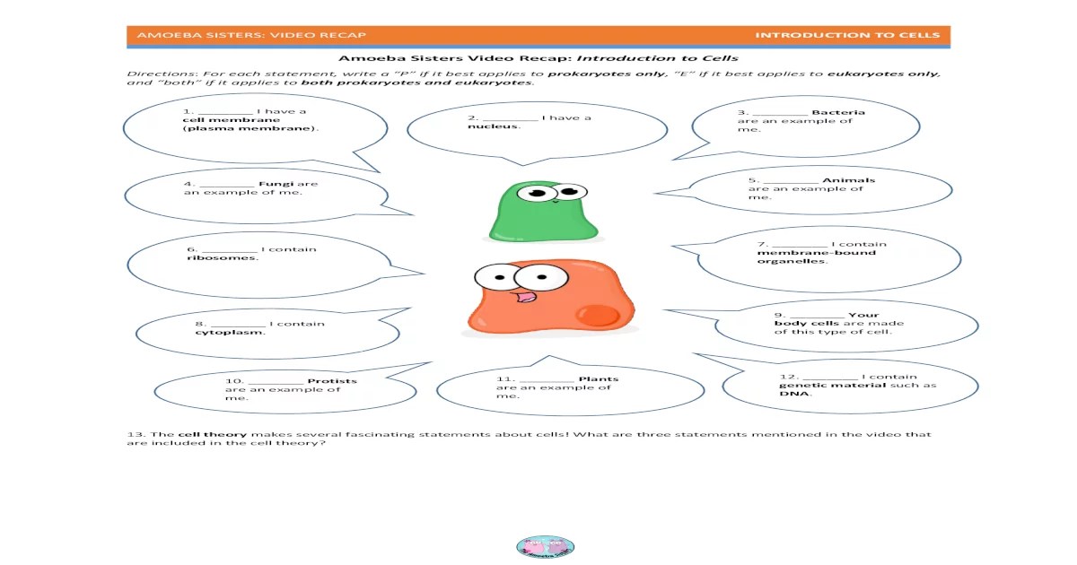 Amoeba sisters video recap introduction to cells answer key