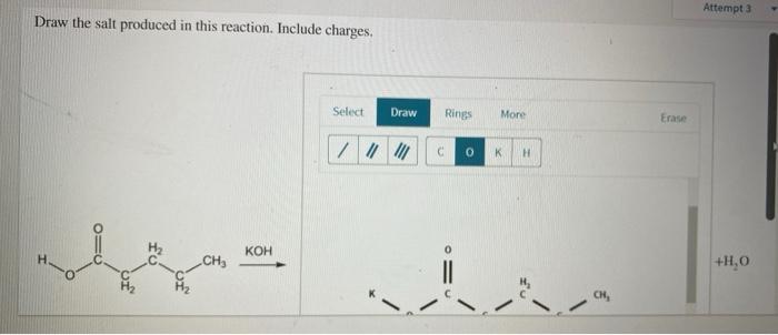 Draw the salt produced in this reaction. include charges