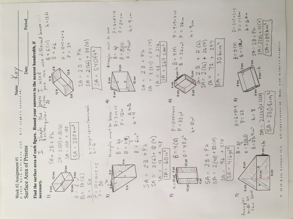 Surface area of prisms and pyramids answer key